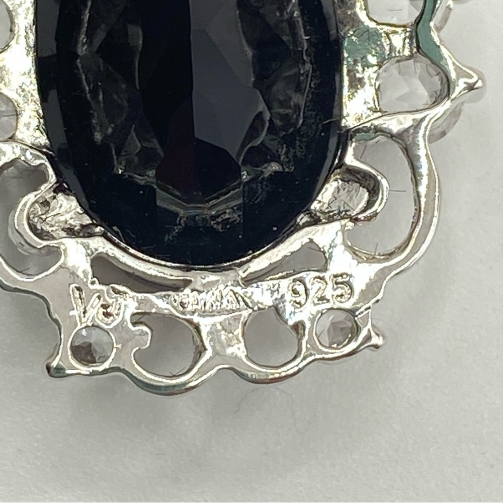 VJ Italy .925 Black Stone Pendant Filigree Rhinestones On 17' Chain - Picture 4 of 12